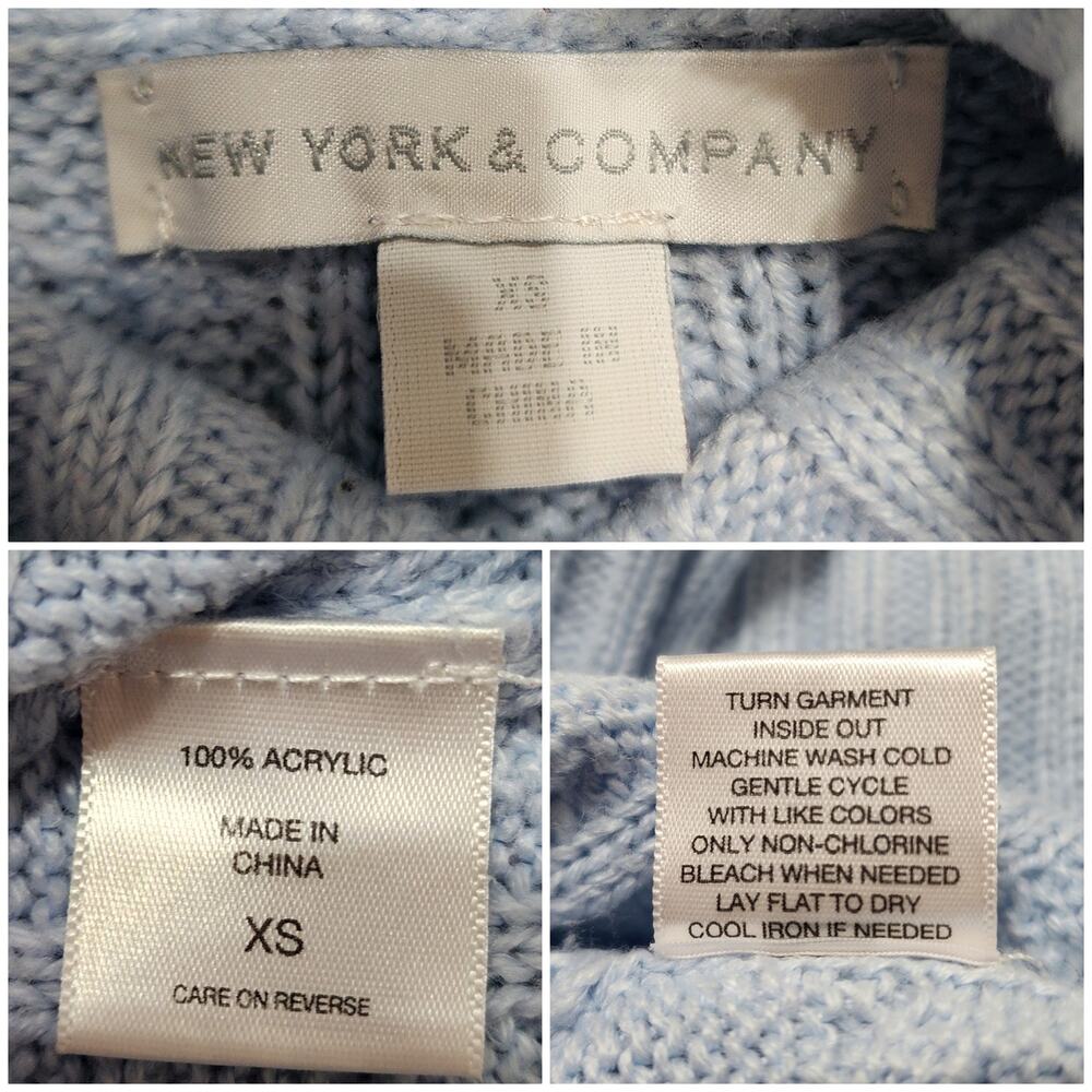New York & Company Light Blue Cable Knit Turtle Neck Sweater, Size XS - Picture 3 of 6